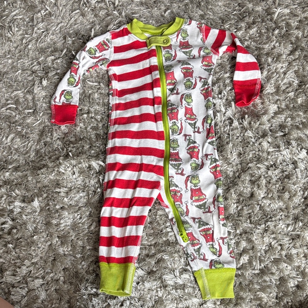 Hanna Andersson Grinch Red and Green Striped Kids Footie